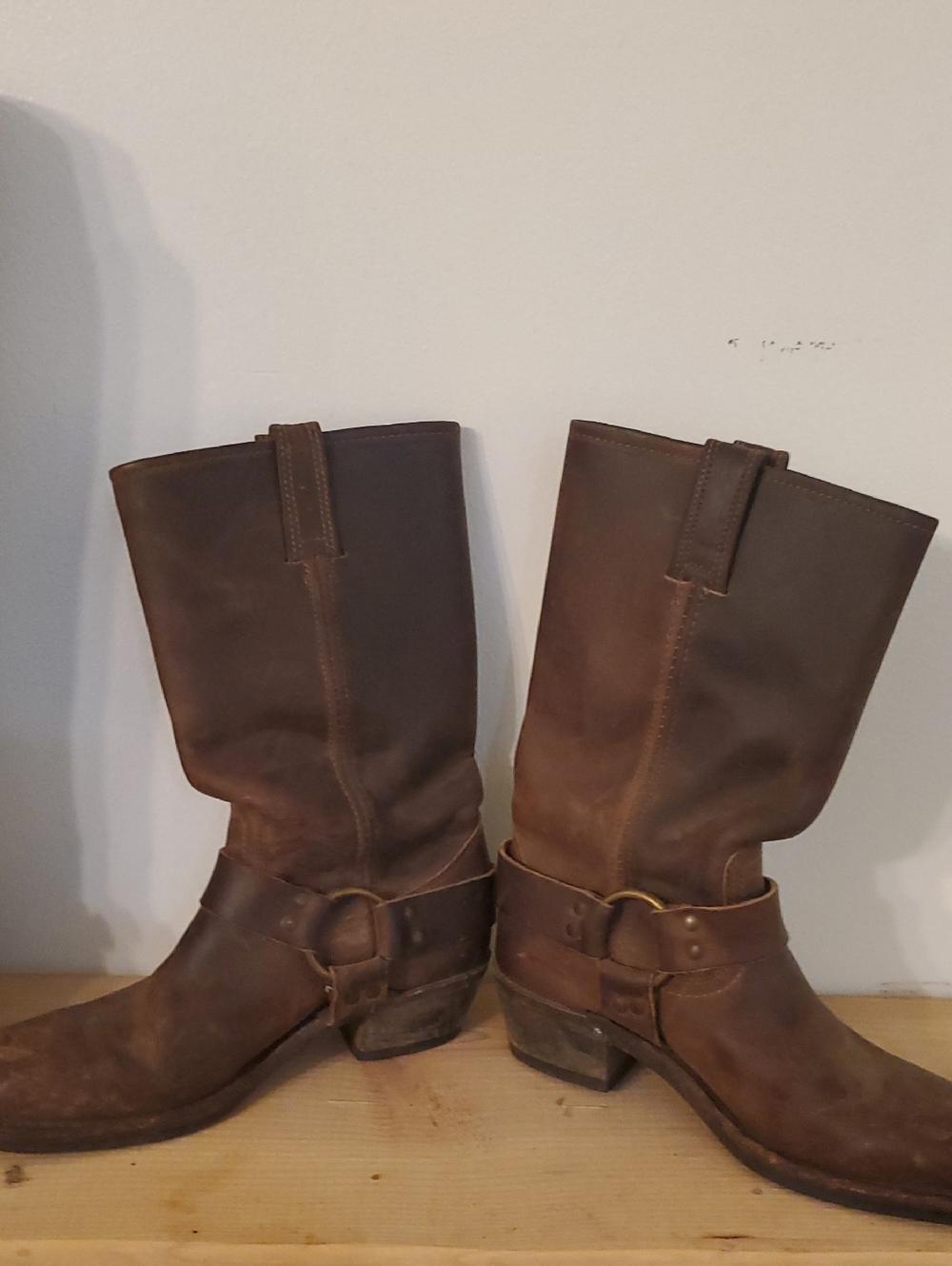 Frye | Brown Leather Women's Motorcycle Harness Square Toe Boots - Size: 7.5 - Picture 4 of 10